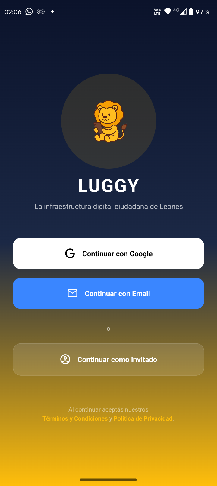 Pantalla de Inicio Luggy